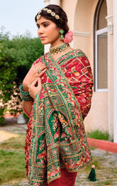 Dark Pink Satin Silk Embroidery Saree-4426